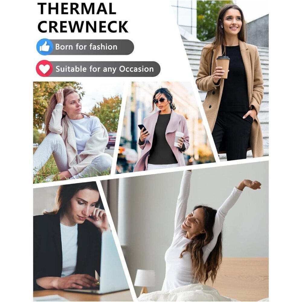 Women’s Thermal Fleece-Lined Compression Long Sleeve Base Layer Top Pack of 4 - Picture 7 of 7